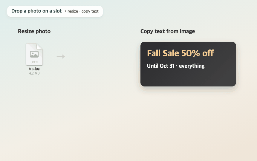 Resize photos · copy text from images