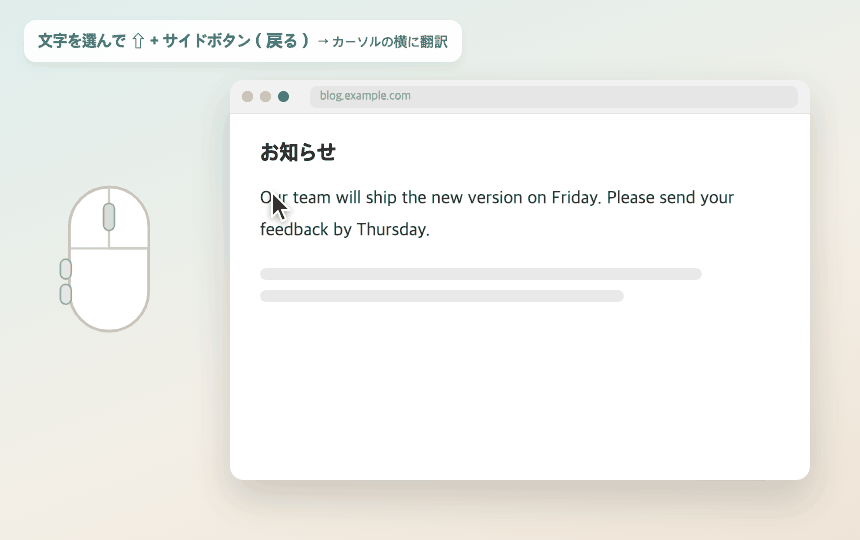 選択した文字を翻訳