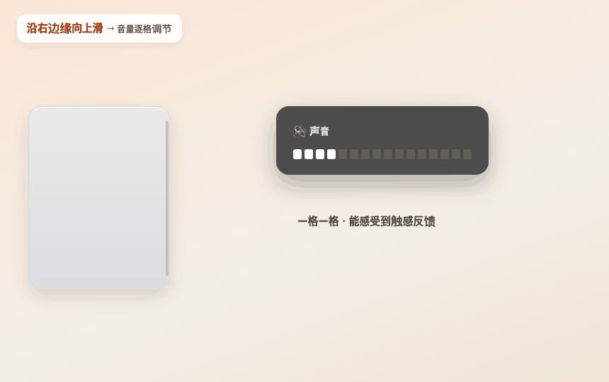 沿边缘滑动 → 音量 · 亮度