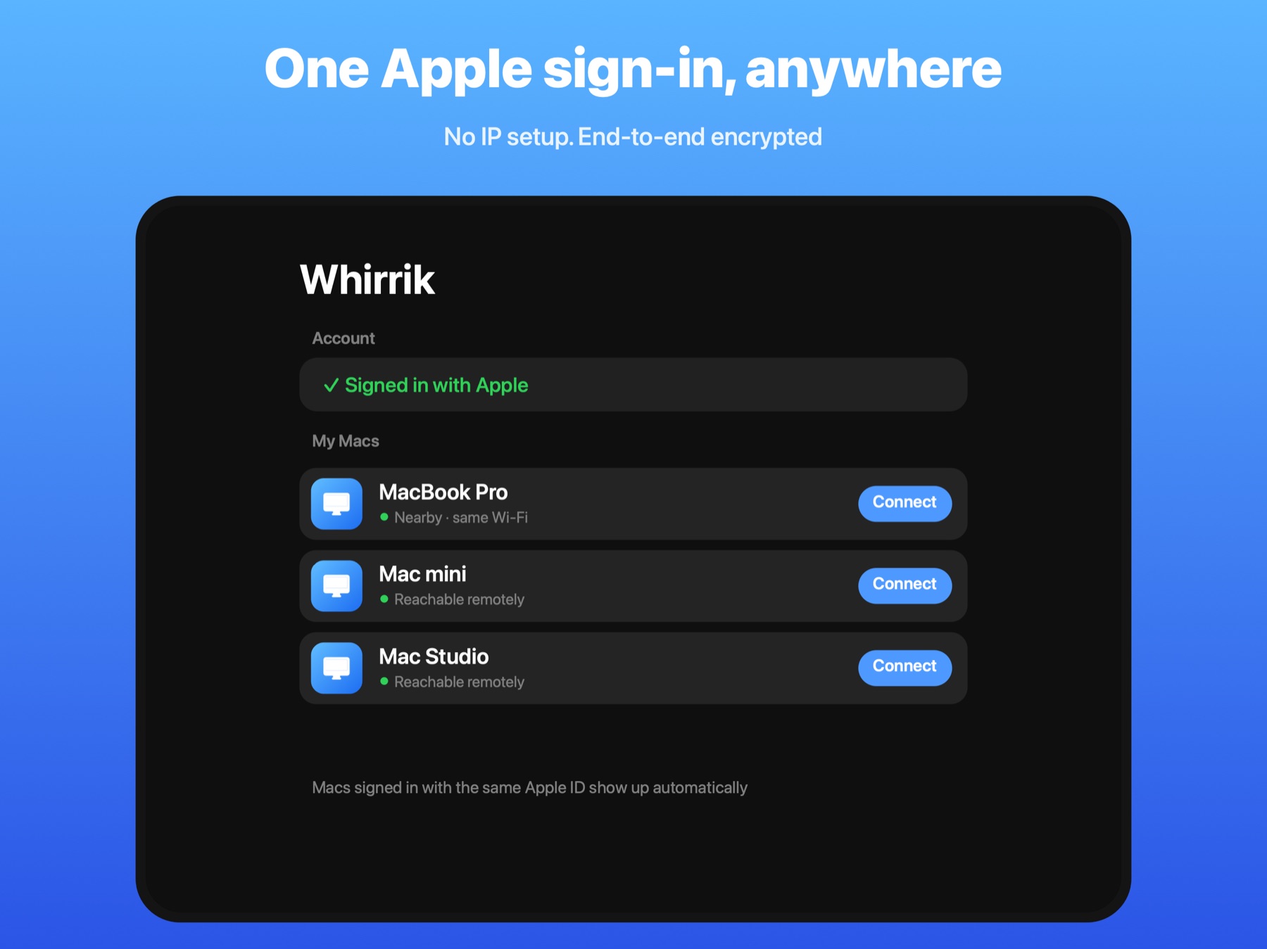 Your Macs appear after signing in with Apple